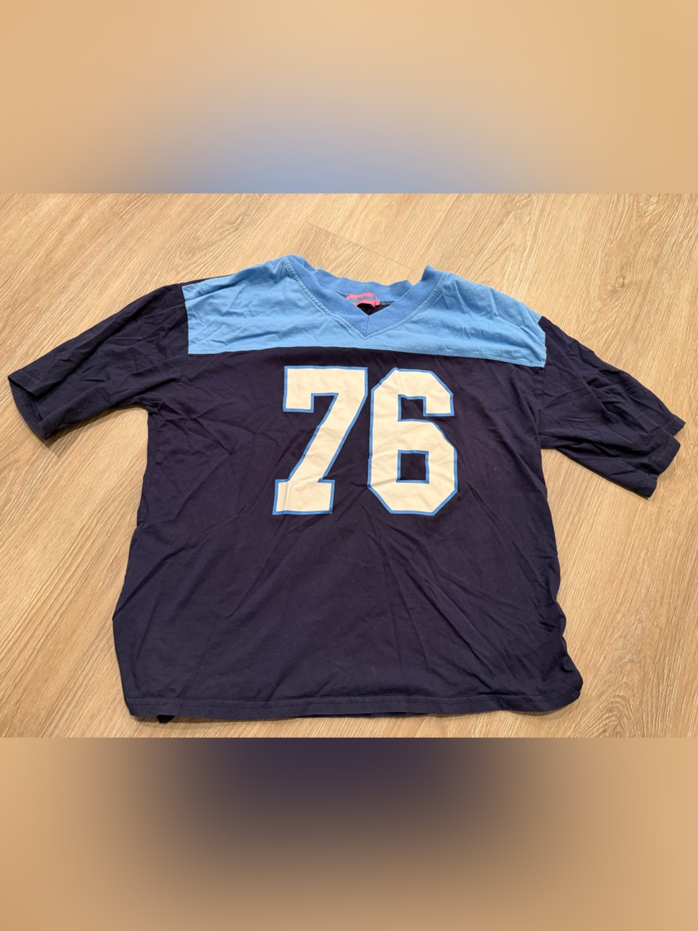 Edikted Navy Tee with Light Blue Yoke and Cream '76'